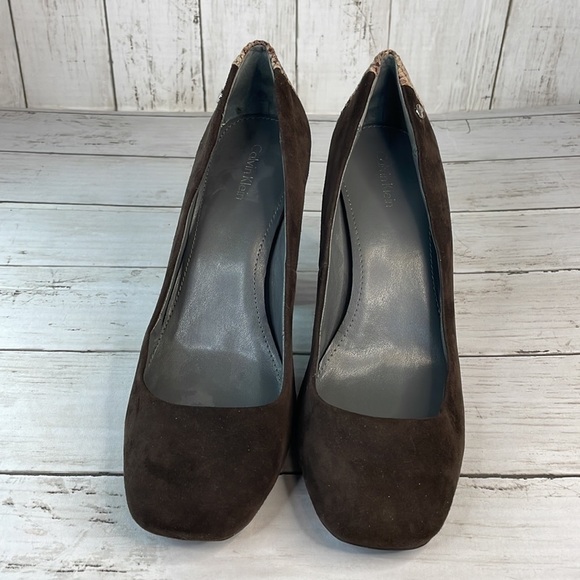Calvin Klein Suede and Snakeskin Monicah Chunky Heel Pump - Picture 3 of 12